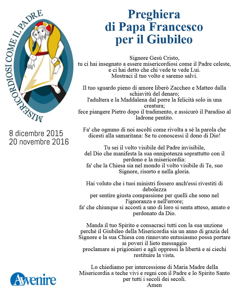 Clicca qui per scaricare la preghiera di Papa Francesco.