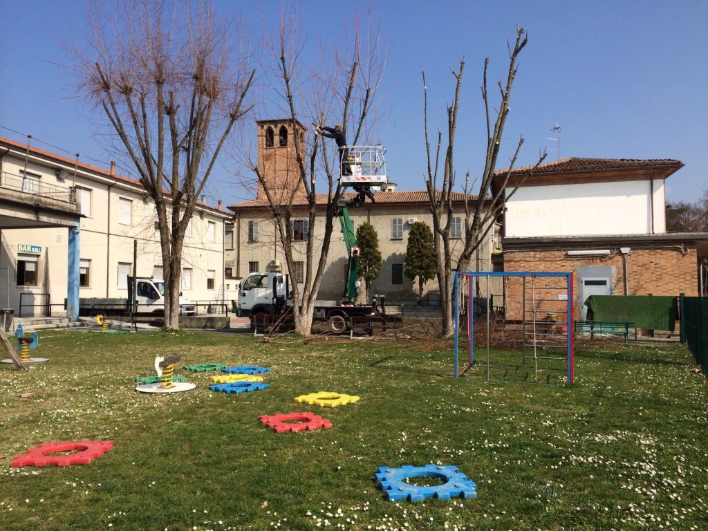 La potatura delle piante nei pressi del campo giochi del nostro Oratorio.